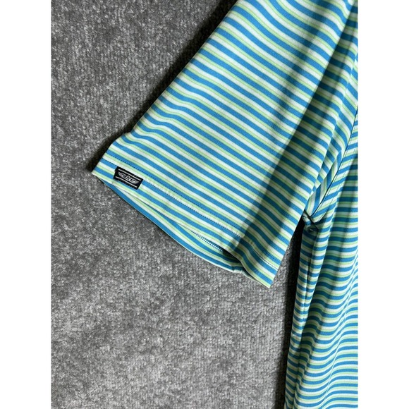 Straight Down Biltmore Polo Shirt Men Large Striped Blue Green Embroidered Patch - Picture 6 of 11